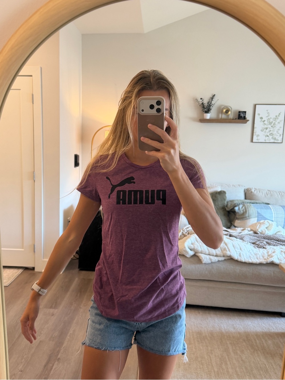 Puma Women's Heather Purple Logo Short Sleeve Tee